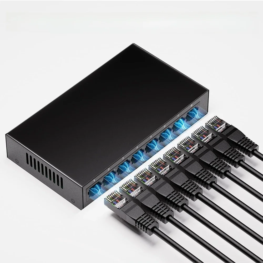 5-portowy/8-portowy szybki switch Ethernet 10/100/1000Mbps RJ45, wieloportowy switch danych, sieć Gigabit, do biura, domu i komputerów PC, globalny zasięg. — zdjęcie produktu 7