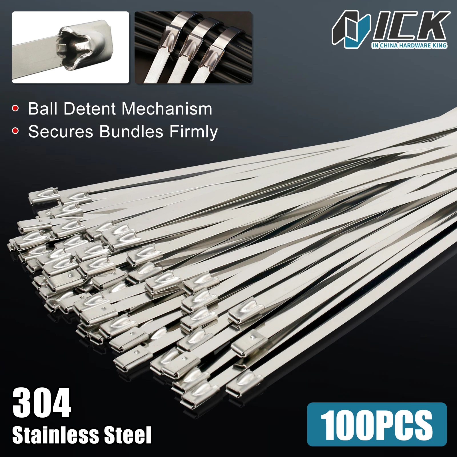 304 Stainless Steel Cable Ties 100-1000mm Heavy Duty Self-Locking Metal Zip Ties for Industrial Outdoor Use (100PCS)