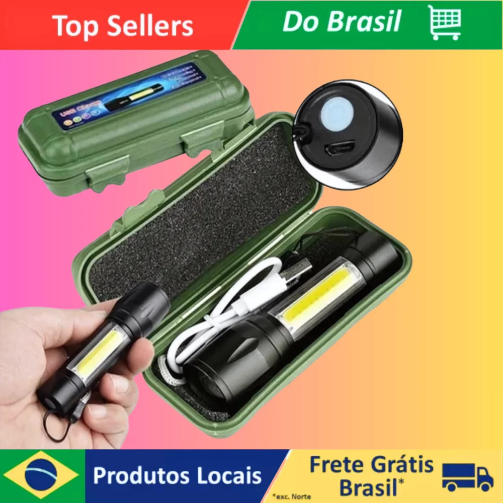 Kit 2 Lanternas Tática Multifunção 3 em 1 Clipes, e Cordinha Led E Zoom Recarregável