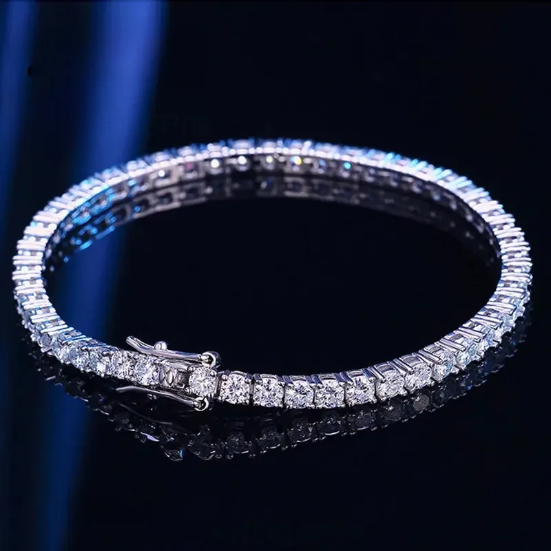 Knobspin 3mm 4mm Moissanite Tennis Armband Vol Diamanten GRA Gecertificeerd s925 Sterling Verzilverd 18k Witgoud Bruiloft Verlovingsfeest Sieraden Armbanden voor Vrouwen Man - afbeelding 2