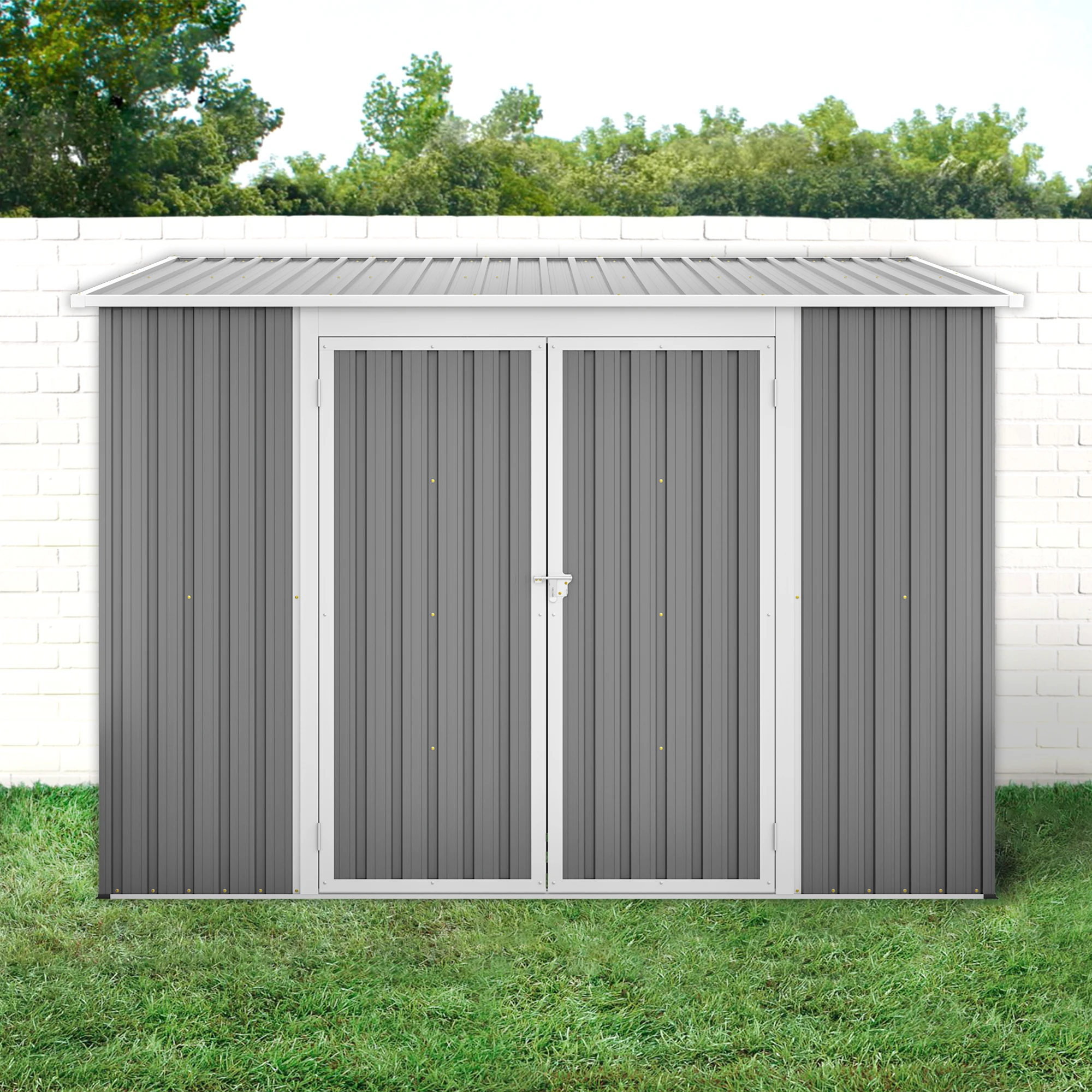 Caseta Metálica Grande de 6x8 Pies con Puertas Dobles y Cerradura, Almacenamiento Impermeable para Jardín con Kit de Piso, 1.8x2.4m