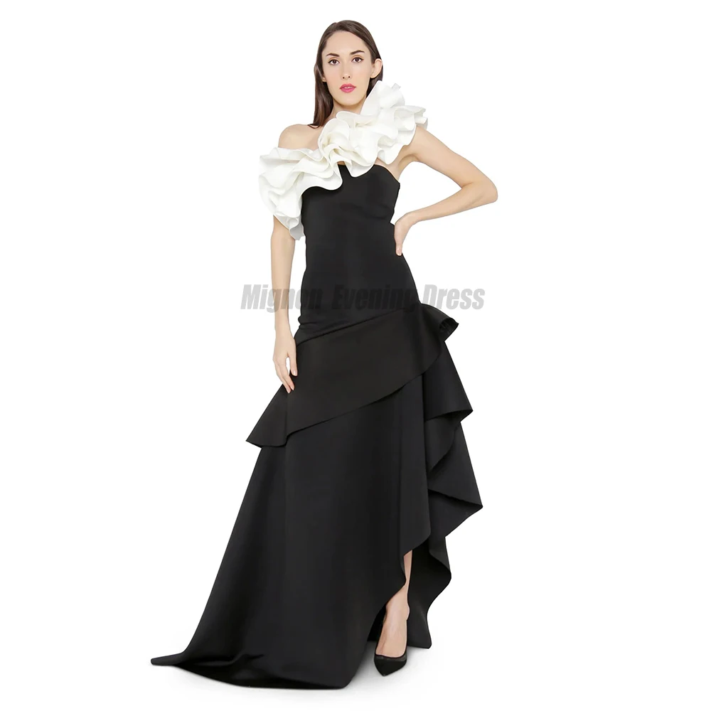 

Mignon Satin One-Shoulder Organza Draped Ruched Pleat Evening Dress Prom Gown Dress Elegant Evening Party Dress for Women 2024