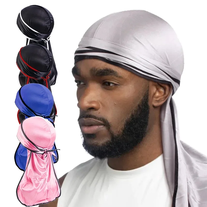 Unisex mężczyźni kobiety satynowa oddychająca chustka kapelusz jedwabisty Durag doo du rag długi ogon opaska na głowę — zdjęcie 2