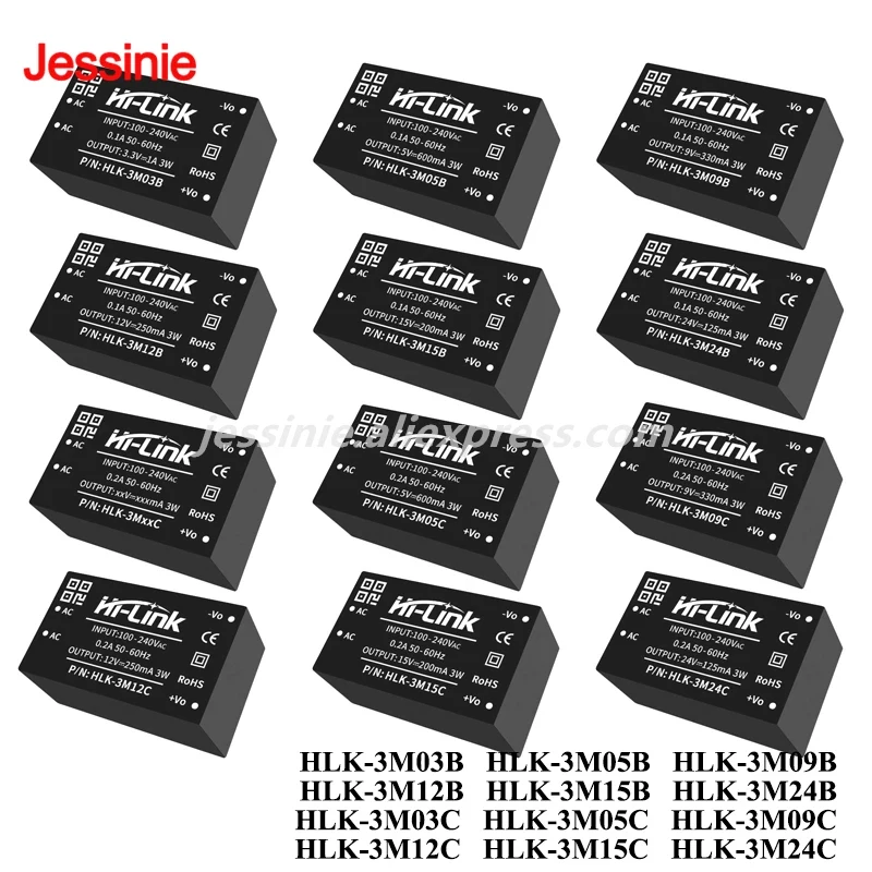 HLK-3M03B 3M05B 3M09B 3M12C 3M15C 3M24C AC-DC Power Module 3W 220V To 3.3V/5V/9V/12V/15V/24V Universal Input Voltage Regulated