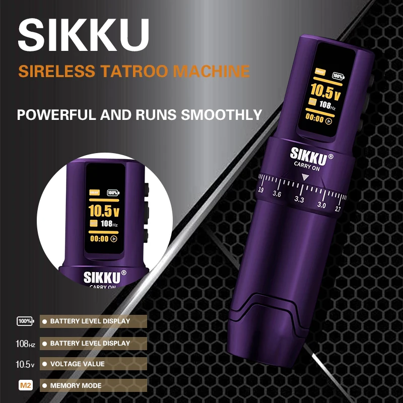 

SIKKUE Wireless Tattoo Pen Machin Battery 2000mAh Power Supply for Body Art Permanent Makeup Adjustable Stroke for Beginners