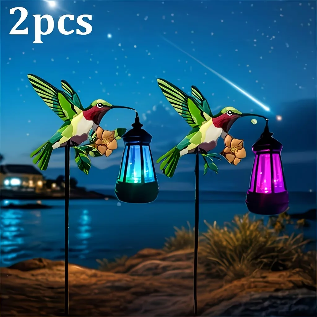 RUIDEL MICHAELS  2-piece set of spring and summer solar lights, outdoor solar garden lights, statues, outdoor solar animal decorations, solar hanging lights, solar courtyard decorations, outdoor solar animal hummingbirds, solar lights