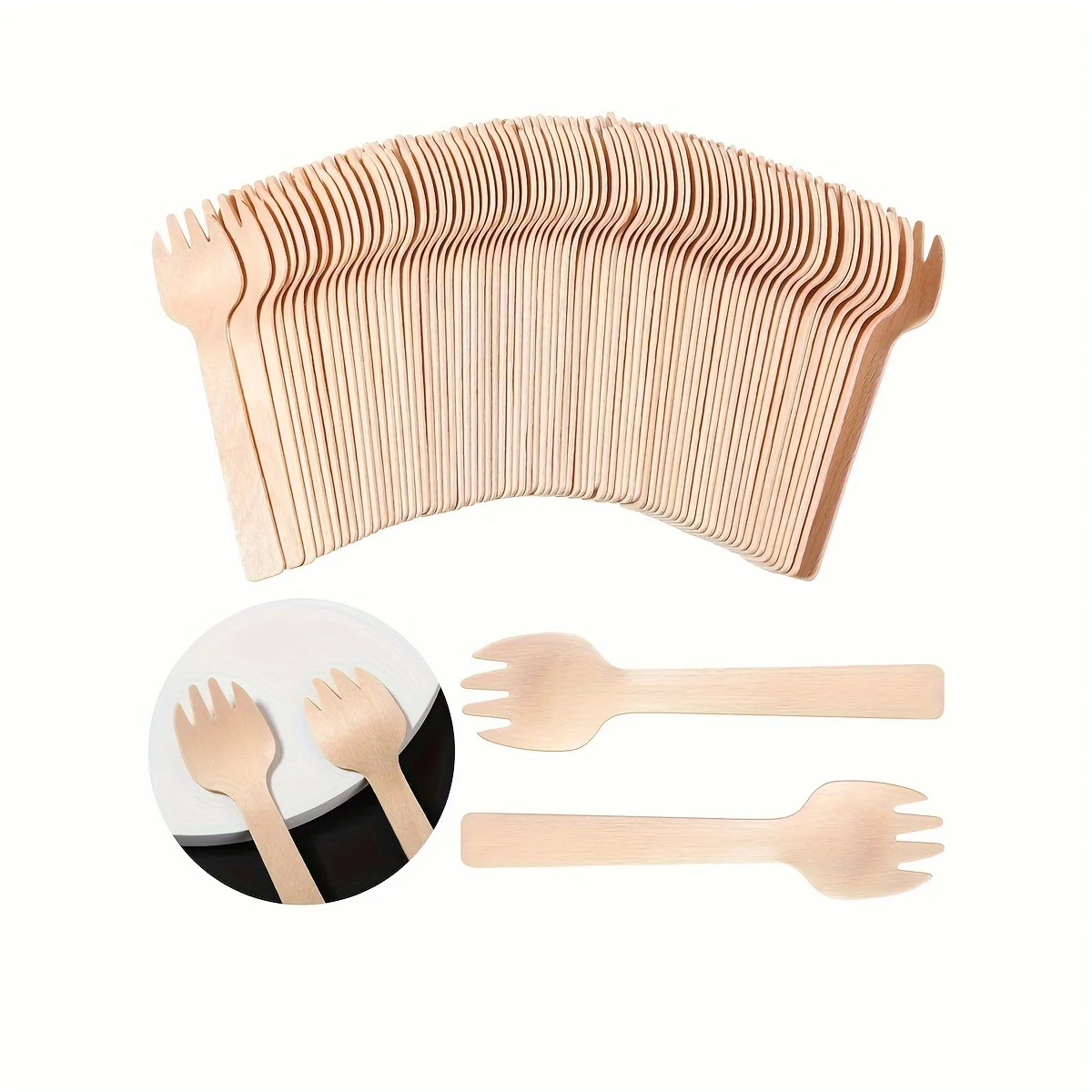 100pcs Wooden fork disposable mini fork 4-inch small fork large capacity appetizer compostable fork tableware mini cutlery cake