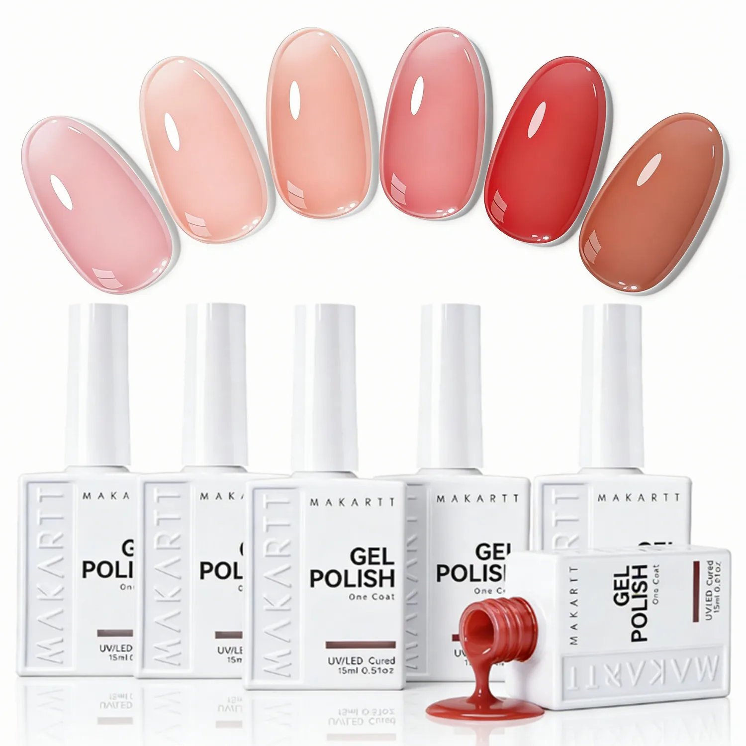 

Makartt 6 Colors Gel Nail Polish Set 15ml Jelly Sheer Pink Nude White Red One N'Done Soak Off UV Nail Art Manicure Salon DIY