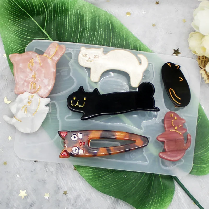 Silikonowa forma do spinki do włosów Cute Cat DIY Spersonalizowana spinka do włosów Prezent noworoczny Forma z żywicy epoksydowej, zestaw żywicy epoksydowej Completo Hobby Supply — zdjęcie 2