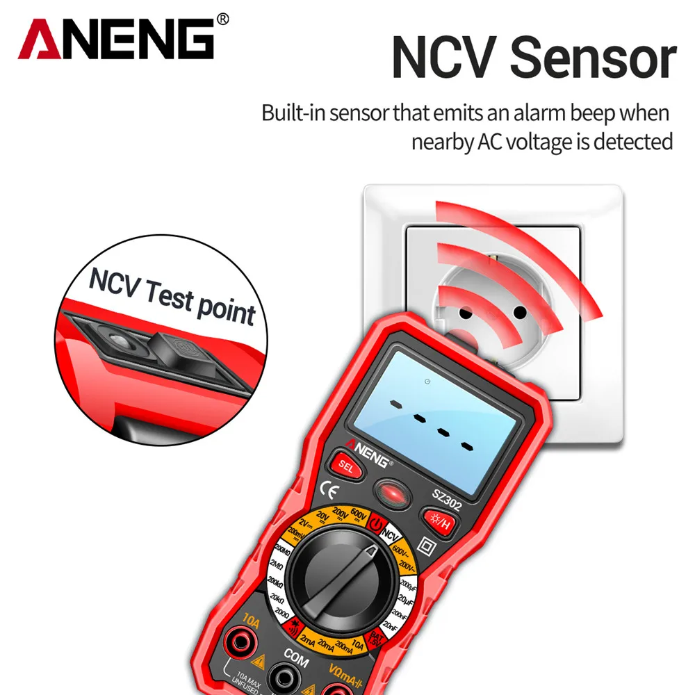 New Professional Digital Multimeter AC/DC Votage Tester NCV Detector Resistance tester Ohm Ammeter Capacitance TestMeter SZ302