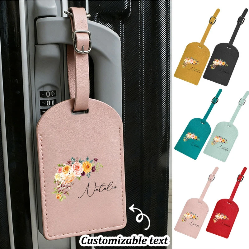 

Custom Personalized Floral Name Luggage Tags Faux Leather Privacy Flap Identification Labels Elegant Travel Additions