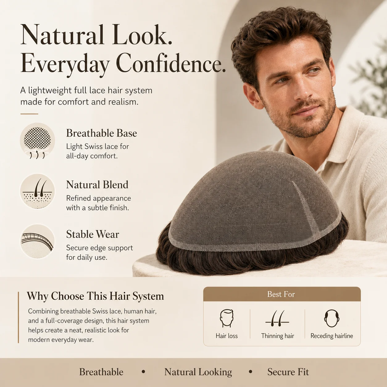 Topunique Full Swiss Lace 90% Light to Medium Light Men Toupee Capillary Prothesis Hair Replacement System Hair Piece For Men