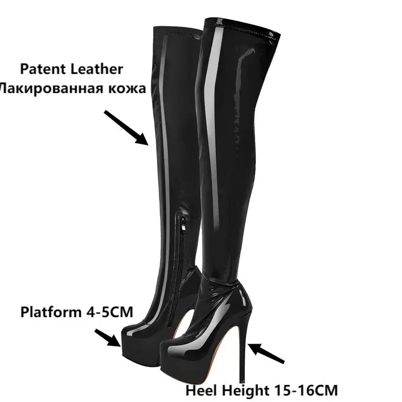 Onlymaker Women Black Over The Knee Boots Patent Leather Thin High Heel Zipper Female Winter Sexy Lady Boots