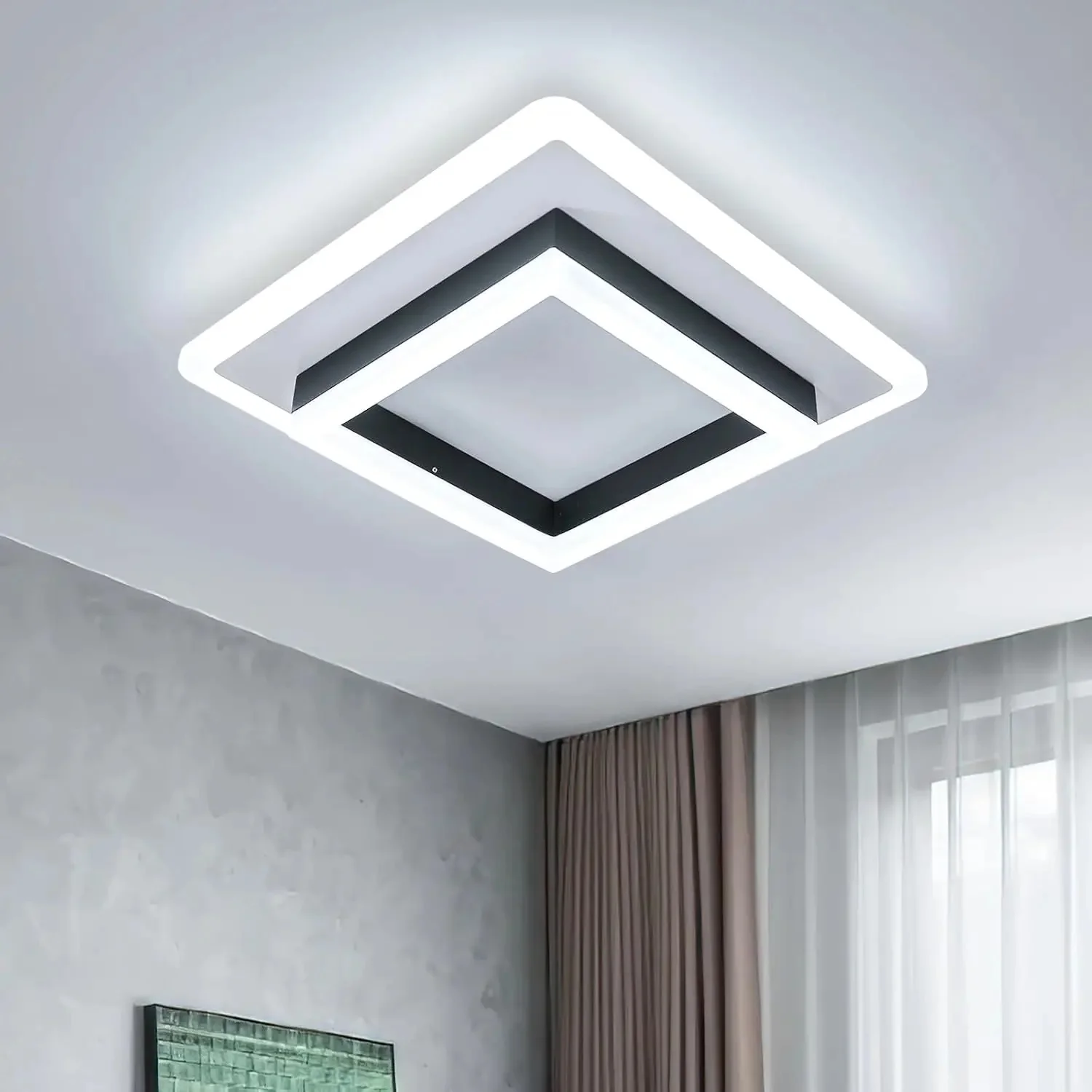 Modern LED Ceiling Light,30W 3400 LM LED Ceiling Light Square Indoor,Black Acrylic Ceiling Lighting for Bedroom,Kitchen 6500K