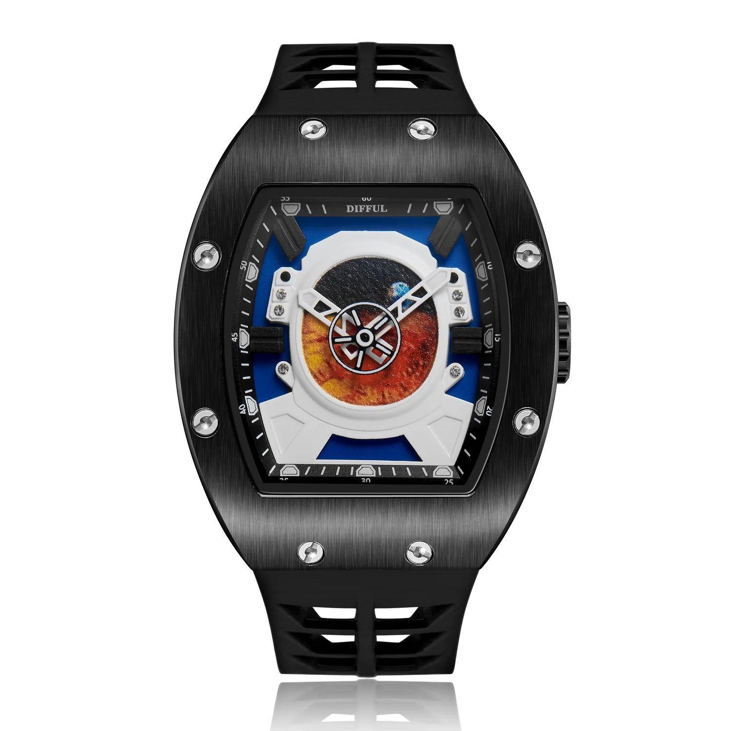 DIFFUL orologio da uomo al quarzo astronauta con movimento giapponese e cinturino in caucciù di qualità di lusso di marca