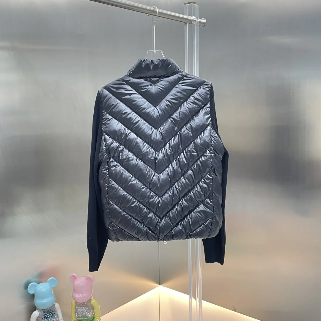 

New Winter Women's Down Jacket Knitted Patchwork Stand Up Collar Fashio Classic High Quality 2025 Female Coat XUAN004-M1320