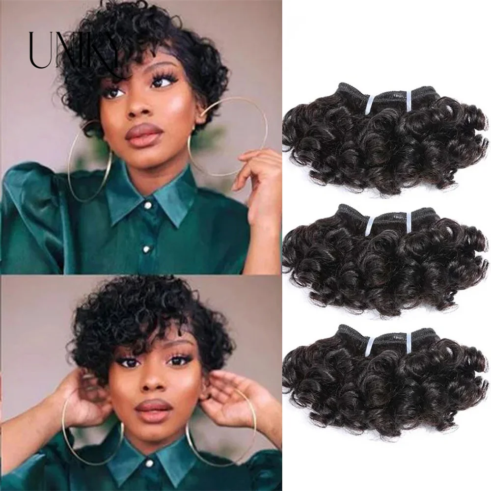 Ovo Bouncy Curly Pacotes de cabelo humano para mulheres negras, cor natural, peruano, extensões de cabelo, 3pcs, lote