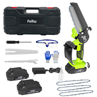 Feihu 21V Cordless Mini Chainsaw Electric Handheld Saw with 2 Batteries 2 Guide Bars & Chains Lightweight Portable Electric Saw