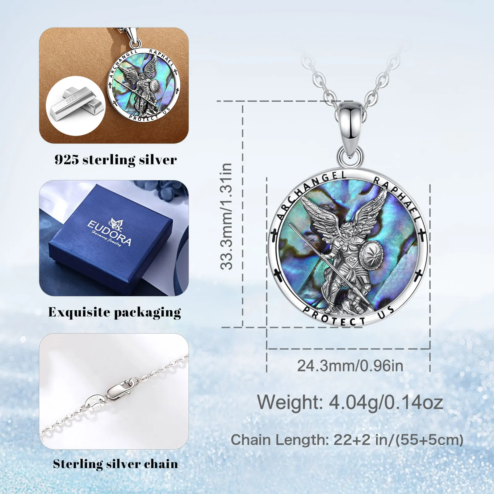 Eudora 925 Sterling Silver St. Michael Archangel Necklace Saint Michael Protection Pendant Christian Religious Jewelry Men Gift