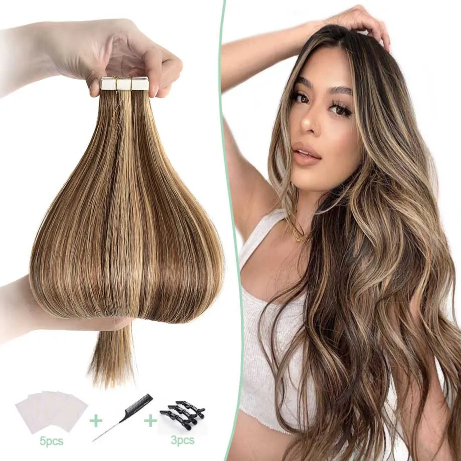 

Tape In Hair Extensions Human Hair 12-24" Brazilian Remy Hair 20/40pcs Straight Seamless Invisible Tape In Human Hair Extensions