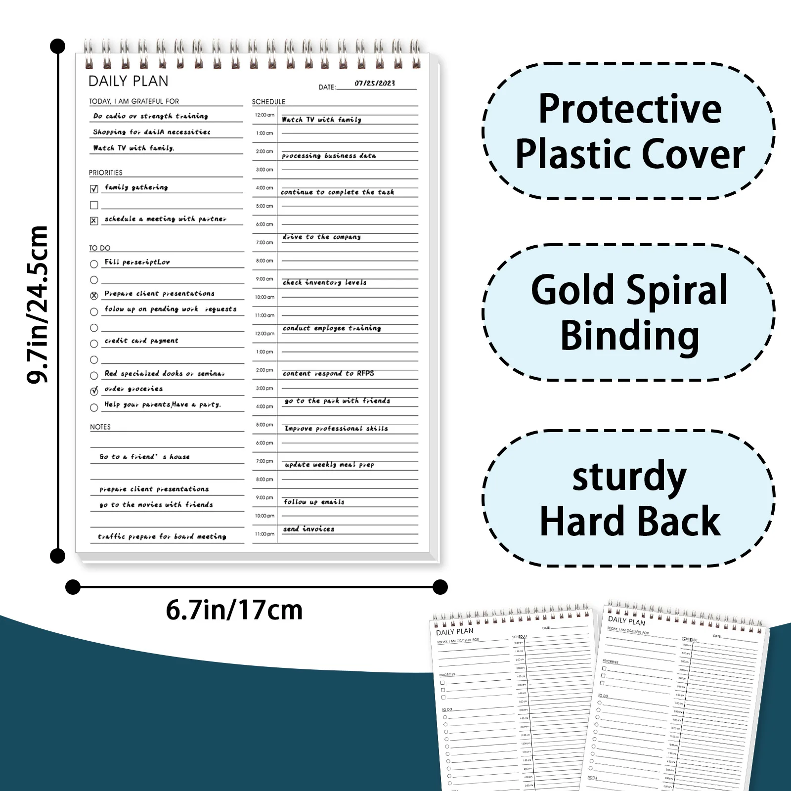 Double sided efficient daily planning notebook, promoting self-discipline and productivity, suitable for offices and students