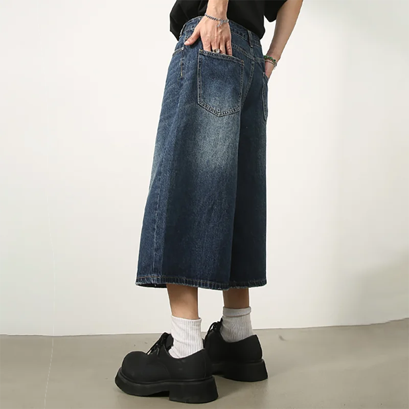 Men's Jeans American Style Vintage Loose Fit Wide Leg Straight Leg Denim Shorts Fashion Design Summer Y2k Gothic Washed Shorts
