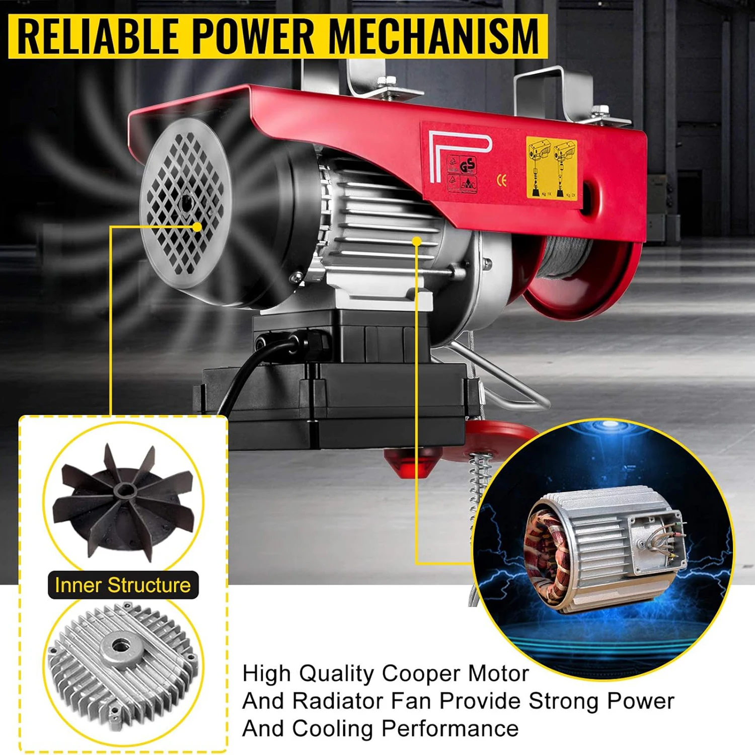 250kg Electric Hoist Crane Portable Lifter Overhead Garage Winch with Wireless Remote Control for Car Garage Boat