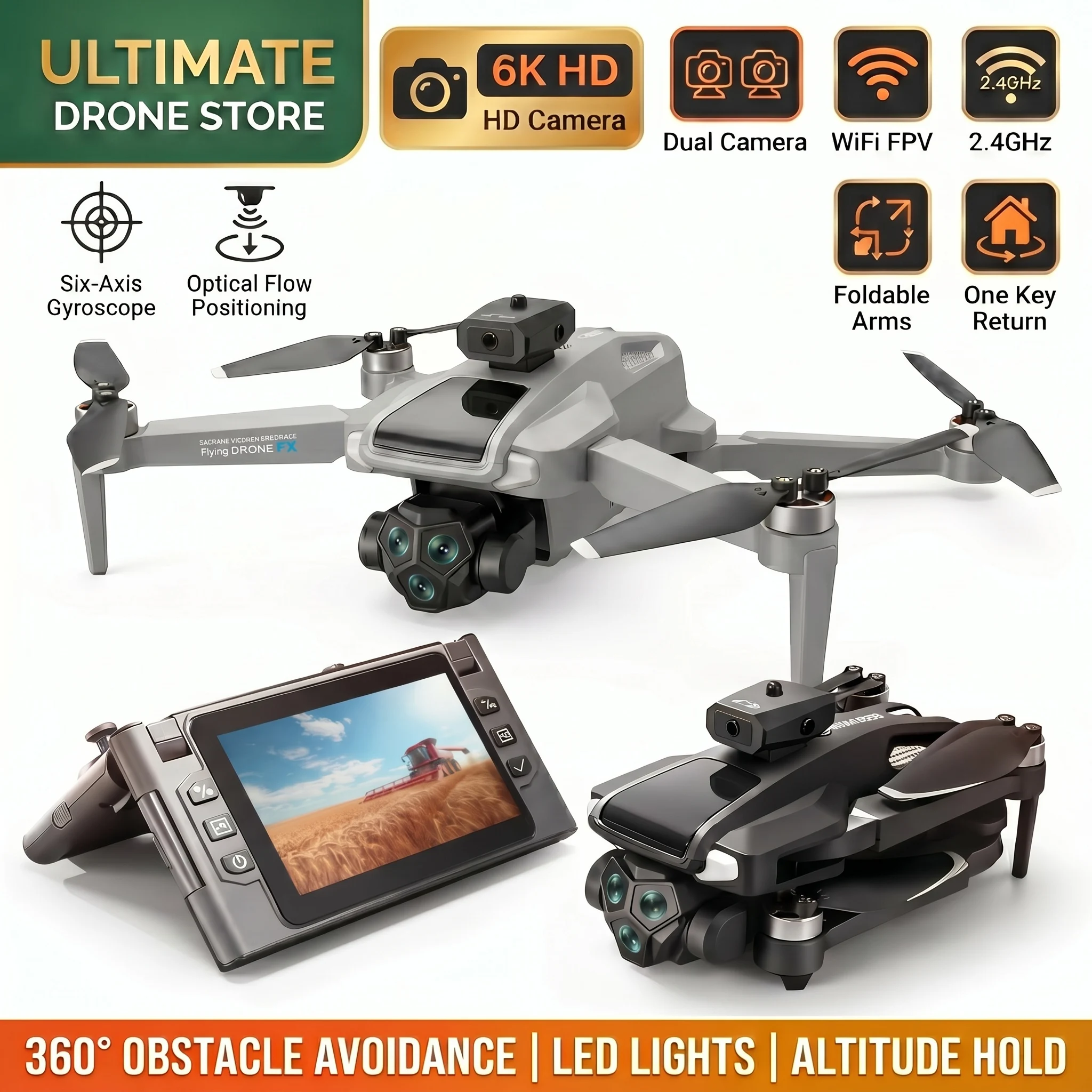 M66MAX Drone 8K Professional HD Dual Cameras Screen Remote 5G WIFI Brushless Motor Obstacle Avoidance Foldable Quadcopter Toys