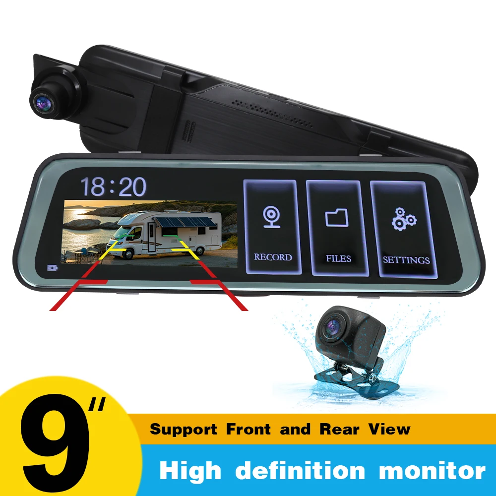 

9.66 Inch Streaming Mirror HD Front And Rear Car Camera DVR With Touch Screen Night Vision Video Recorder