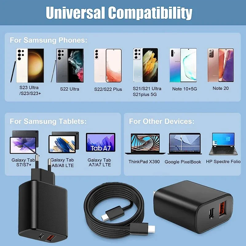 50W PD Super Fast Charge Charger For Samsung Galaxy S23 S22 Ultra Note 10 Plus USB Type C Cable Fast Charging High Speed Charger