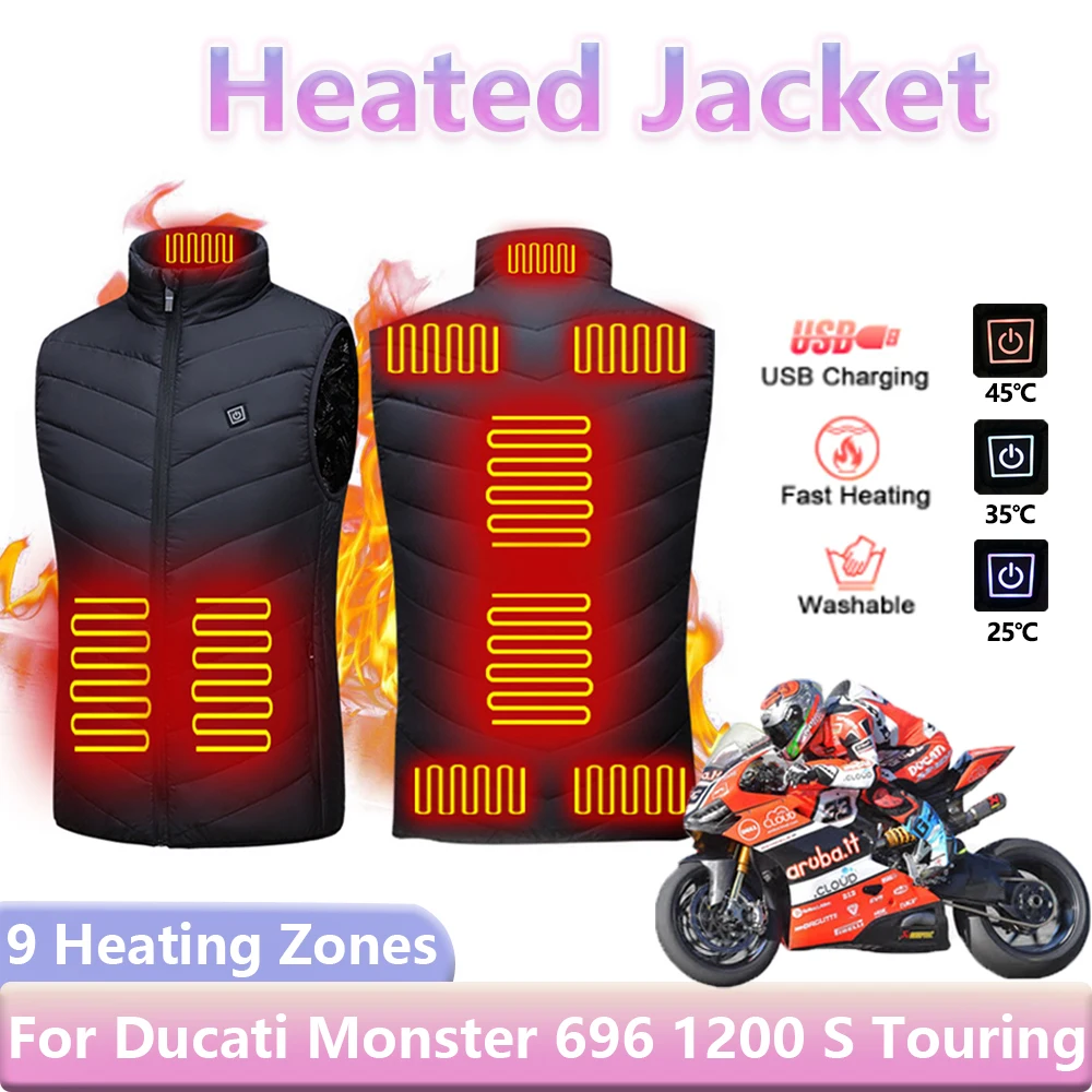 9 Heated Vest Zones Graphene USB Heating Electric Heated Jacket for Ducati Monster 696 1200 S Touring 1100 EVO Unisex Sportswear