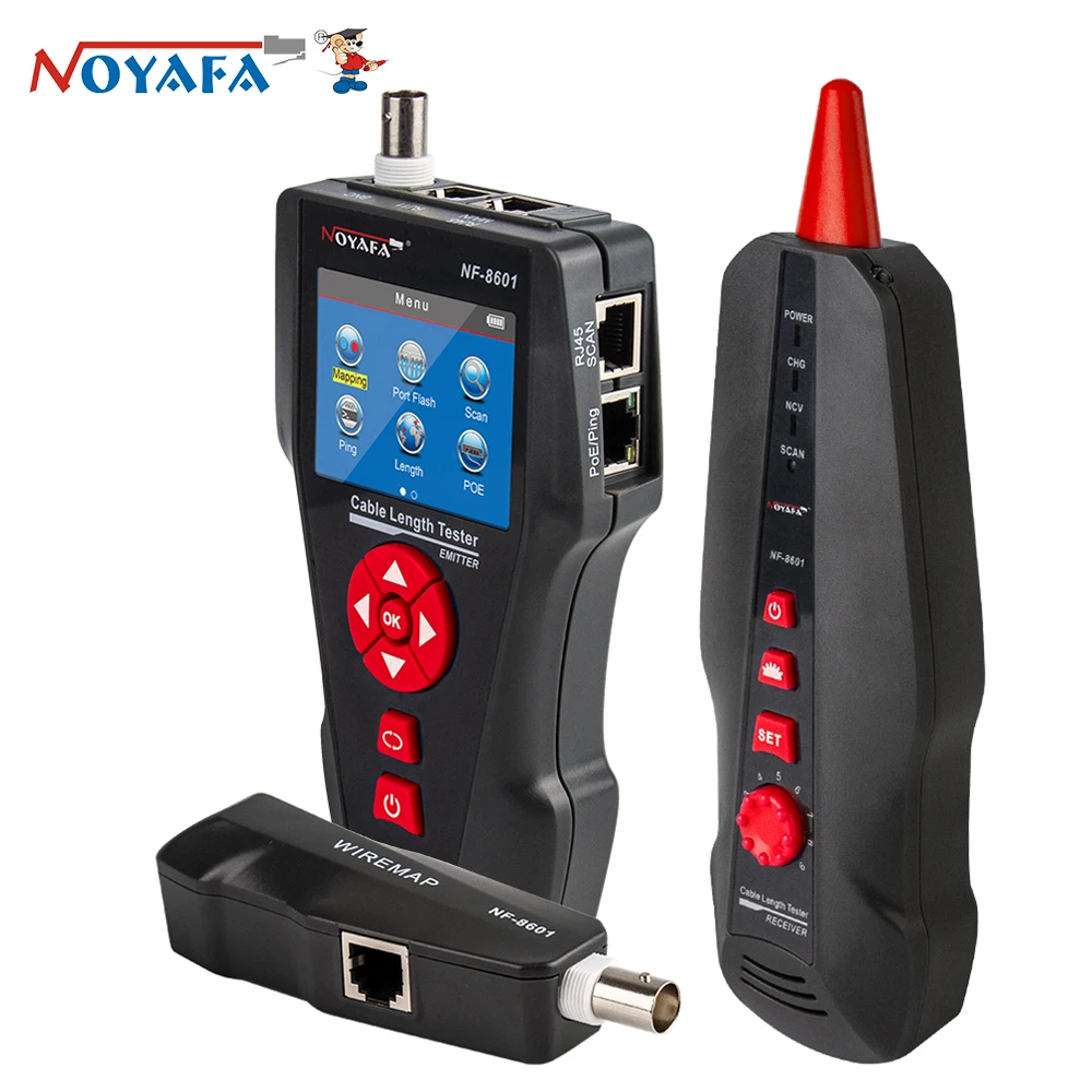 NOYAFA NF-8601 Network Cable Tester LCD Display Cable Tracker with PoE/PING Measure Length Wiremap Tester Ethernet Cable Tester