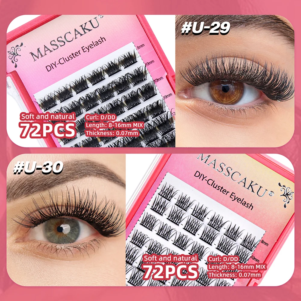 MASSCAKU Hot Selling 5cases/lot Long-lasting False Silk DIY Clusters Lash 8-16mm Mix Length Segmented Hybrid Lashes Easy to Grip