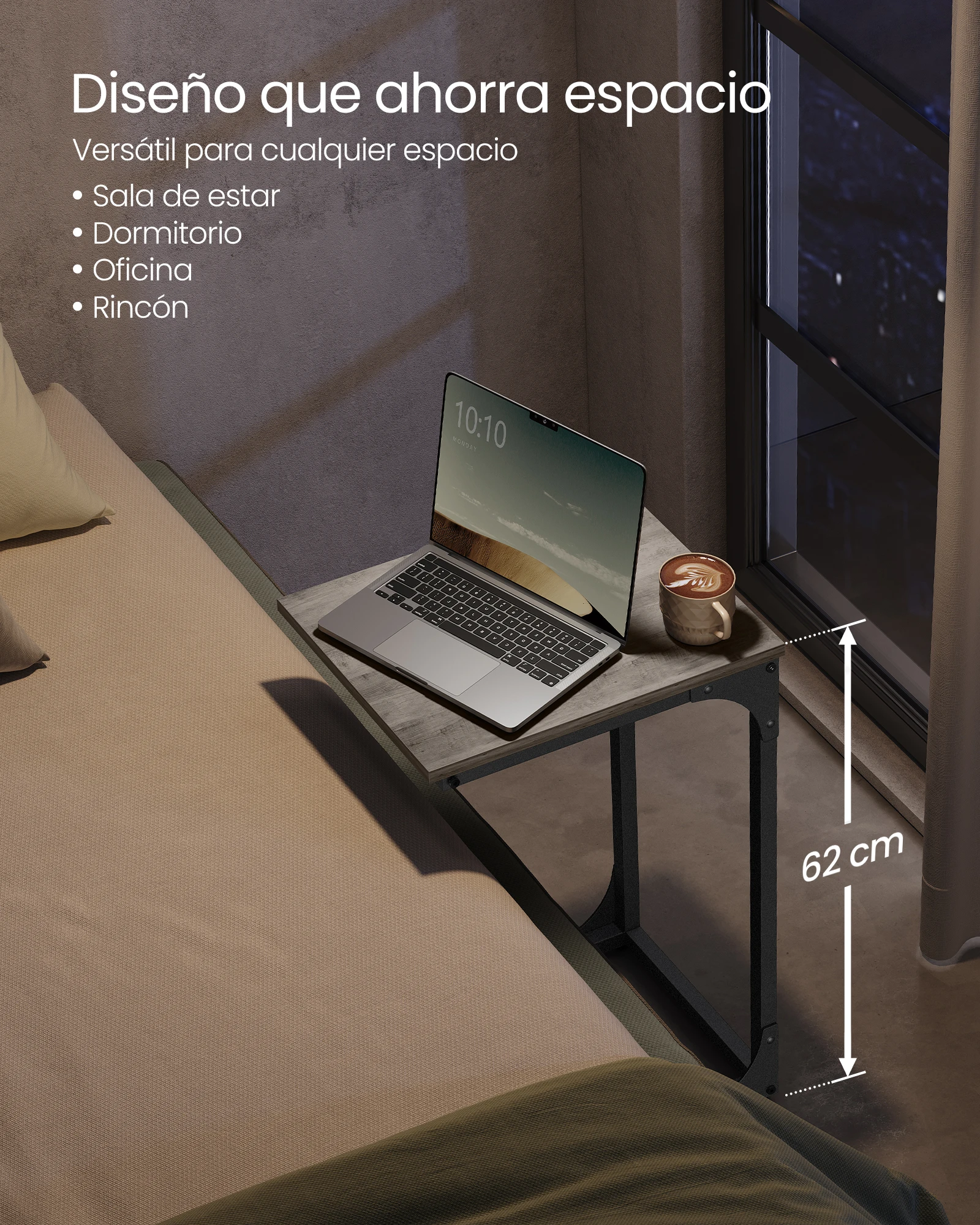 طاولة أريكة على شكل حرف C، طاولة جانبية، طراز صناعي بإطار معدني، لغرفة المعيشة وغرفة النوم، رمادي وأسود #3