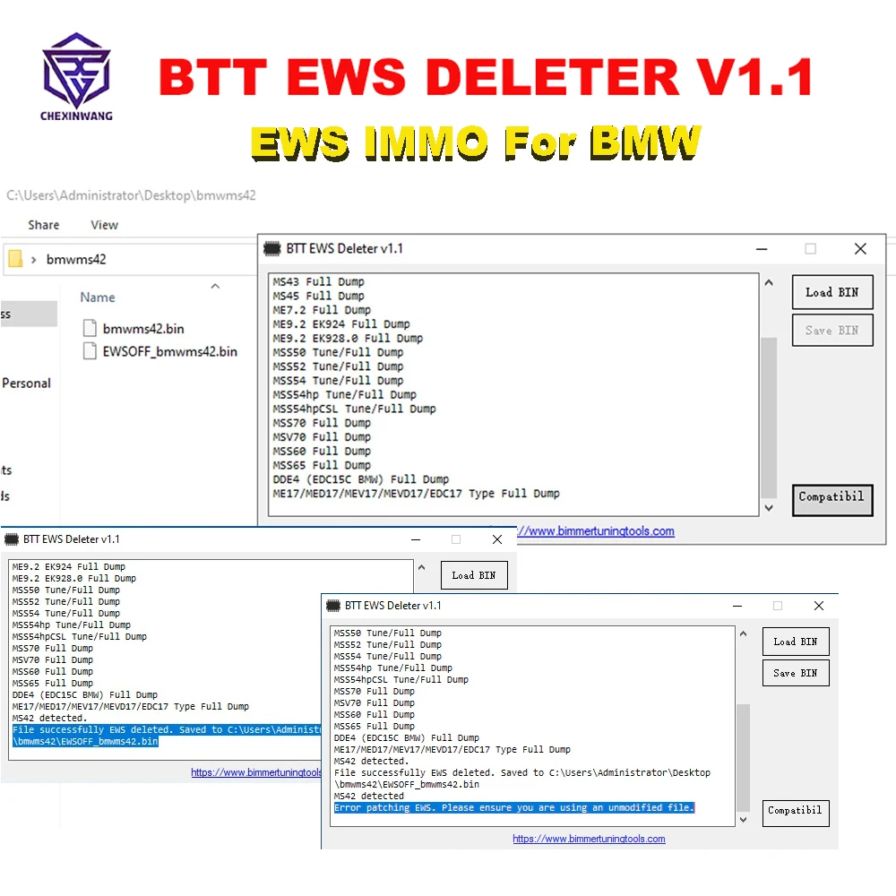 

BTT EWS DELETER V1.1 for BMW IMMO OFF BTT EWS DELETE Support MS41 MS42 MS43 MS45 ME7.2 ME9.2 MSS54 ME17/MED17/MEV17/MEVD17/EDC17