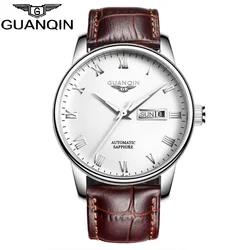 GUANQIN Original Mens Business Automatic Wristwatch Sapphire Crystal Male SS316 Steel Mechanical Skeleton Clock Date Week Hour