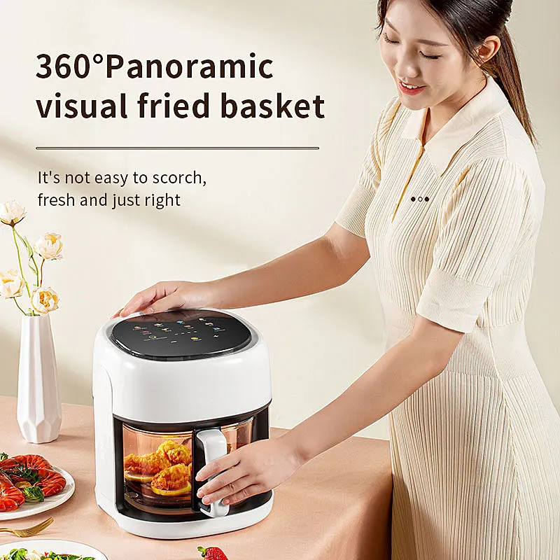 Smart Electric Air Fryer Large Capacity Convection Oven Deep Fryer Without Oil Kitchen 360°Baking Viewable Window Home Appliance