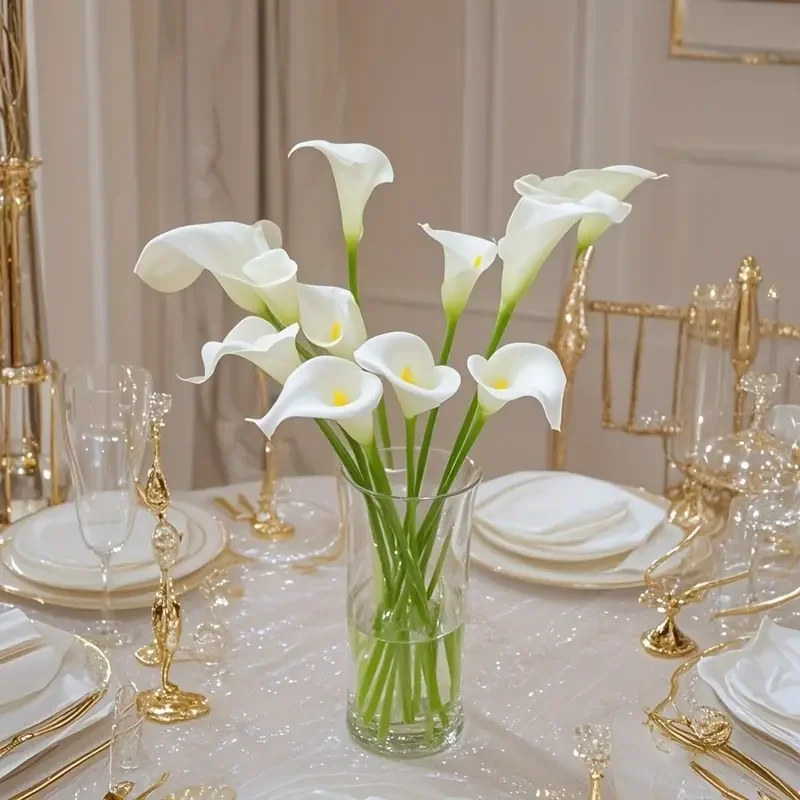 10 Stück Realistische Calla-Lilien Künstliche Blumen, PU-Touch Blumenstrauß, Ideal für Vatertag und Sommer-Arrangements – Detail 6
