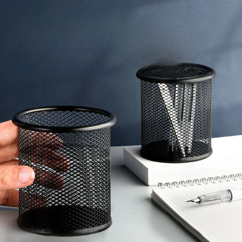 Porte-stylo en métal à grille circulaire, boîte de rangement multifonctionnelle créative et Simple pour les ordinateurs de bureau des étudiants