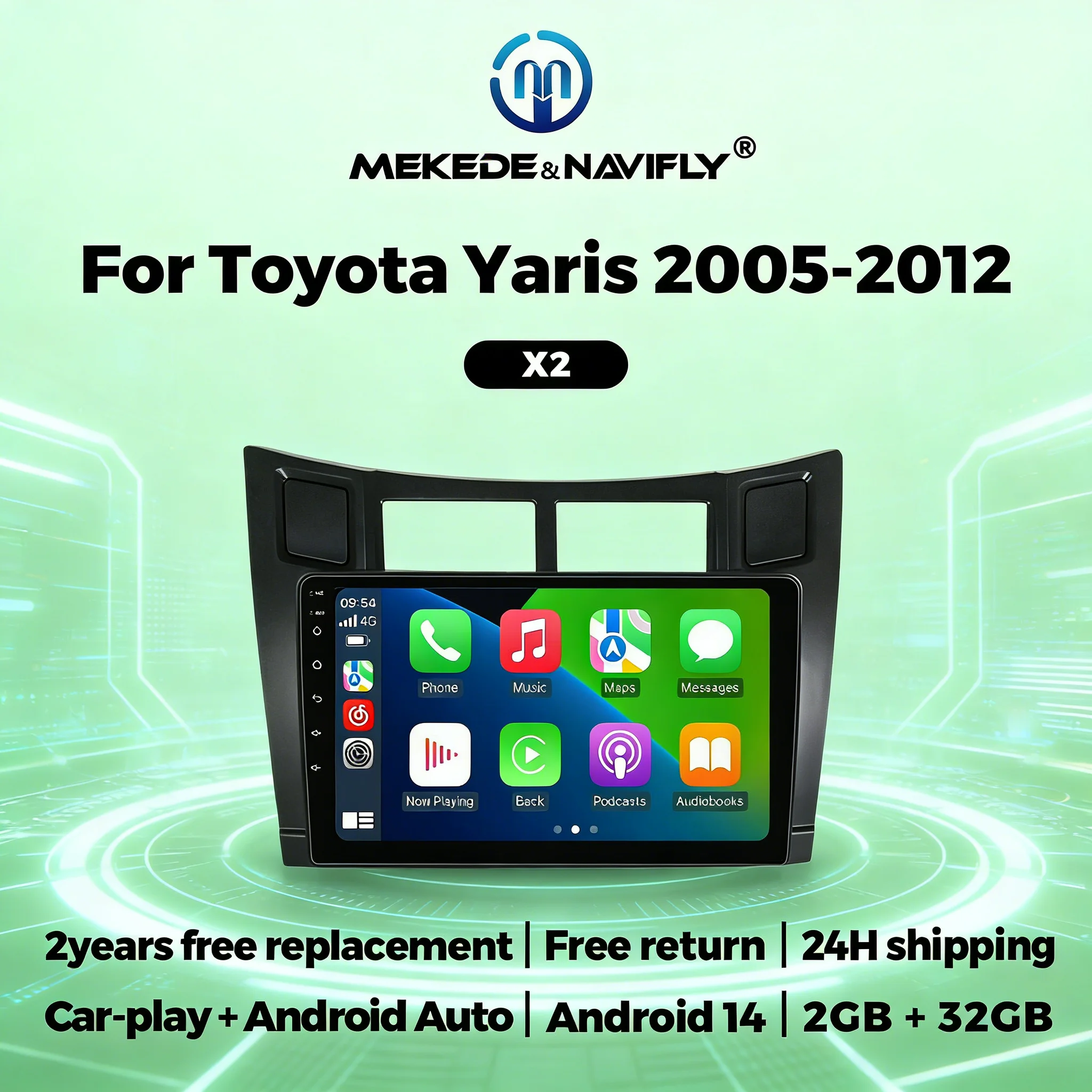 

Автомагнитола Android 14 с беспроводным CarPlay для Toyota Yaris 2005-2012, мультимедийный плеер, GPS-навигатор, 2 DIN, FM, Wi-Fi