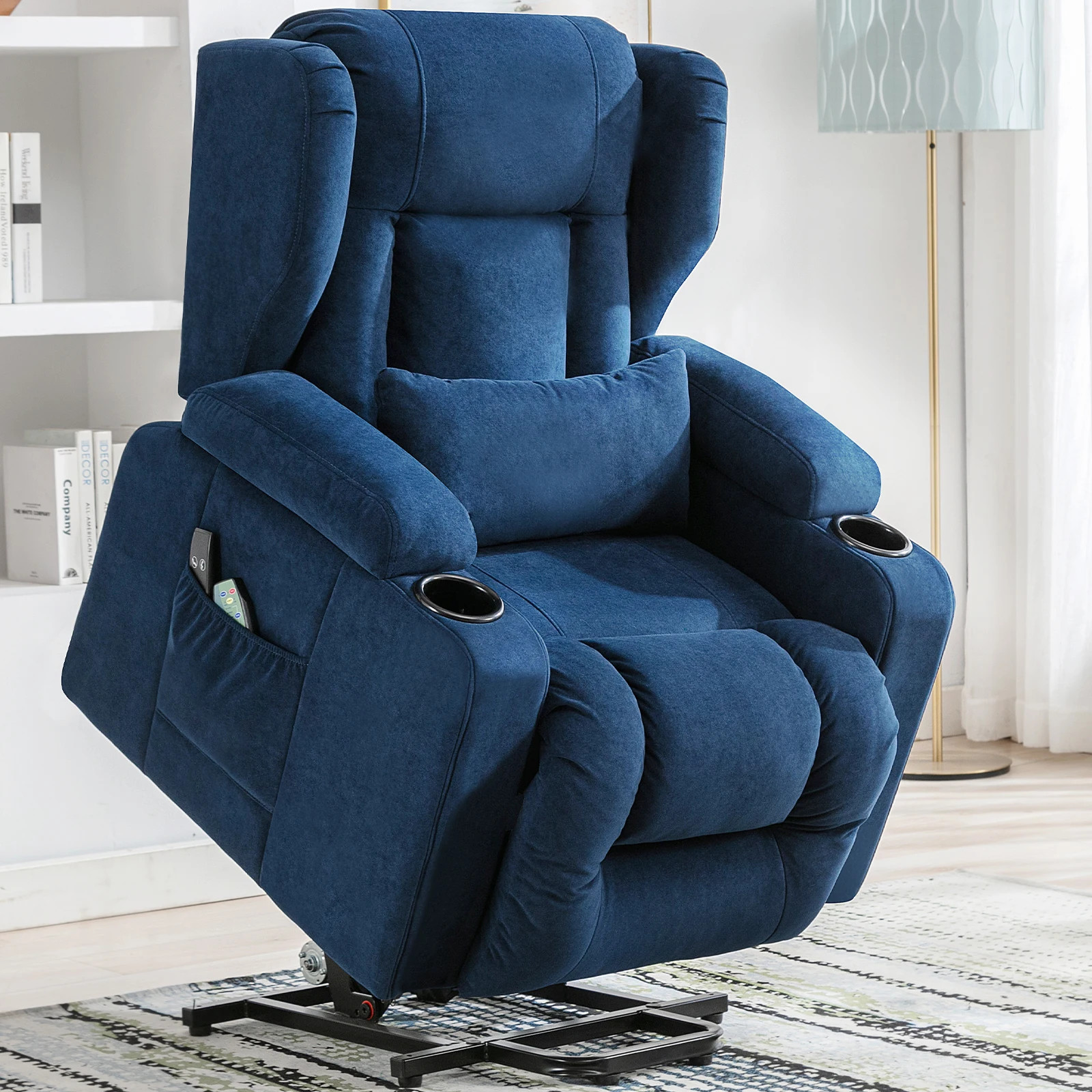 COMHOMA relaxfauteuil lifthulp massagestoel met stoffen oppervlak elektrische liftstoel tv-stoel fauteuil met lifthulp met relaxfunctie stof