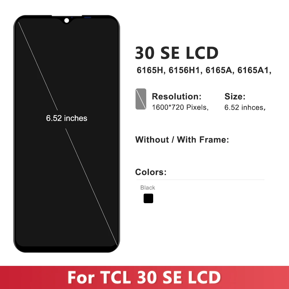 100% TEST For TCL 30 SE LCD Touch Display Screen Digitizer With Frame Assembly Replacement For TCL 30SE 6165H, 6156H1 Display