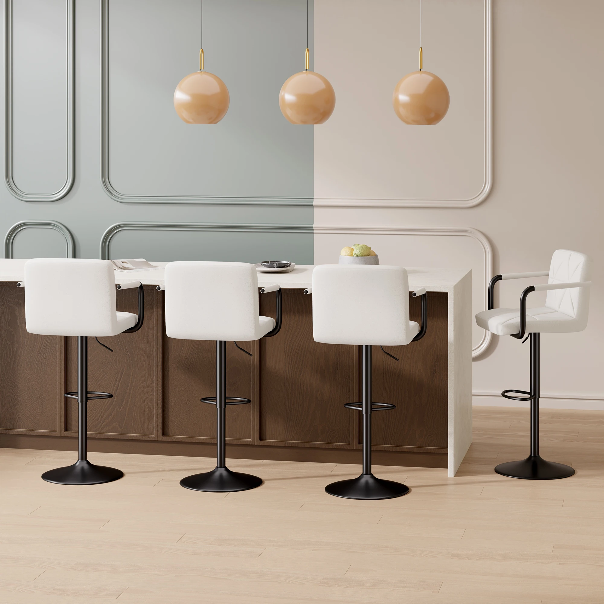 Banco de bar giratório moderno e ajustável com base de metal e assento acolchoado