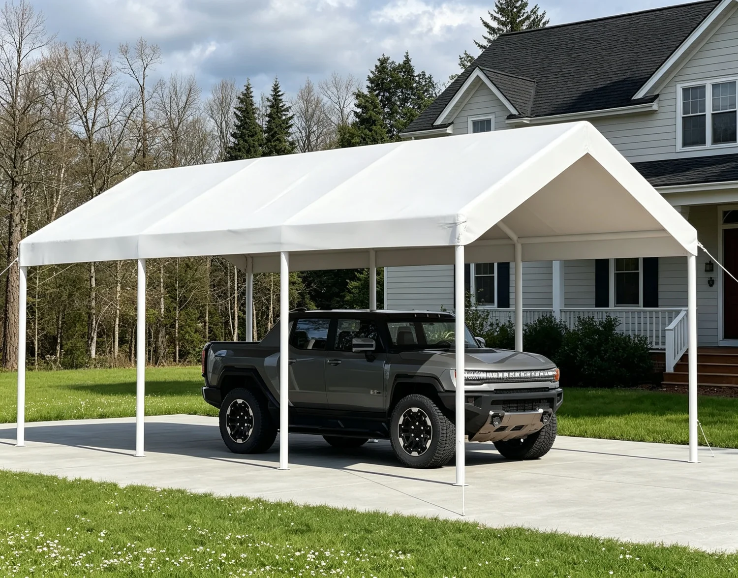 10x20FT Heavy Duty Carport Portable Garage Car Canopy Outdoor Car Tent for Cars Boats Trucks Steel Frame All Weather Protection Stakes Ropes Included White