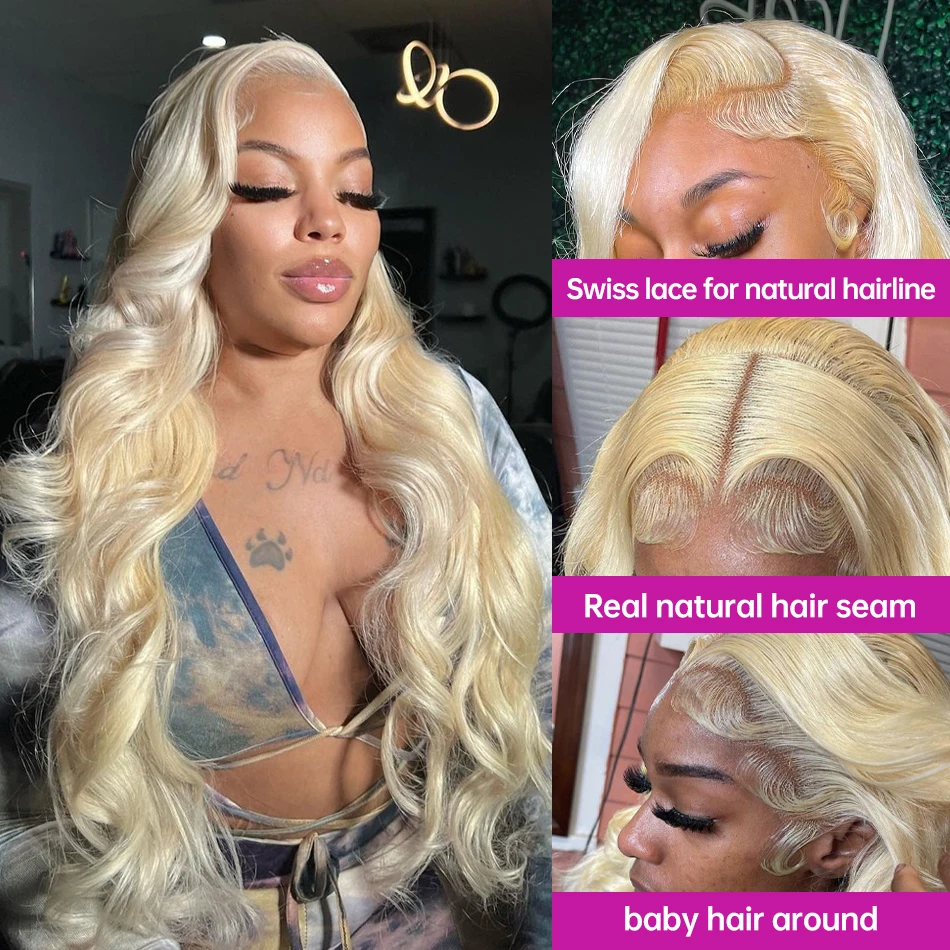 Perruque Lace Front Wig Body Wave Naturelle Blond Miel, 13x6, 13x4, Pre-Plucked, Transparent 200% HD, 613, pour Femme