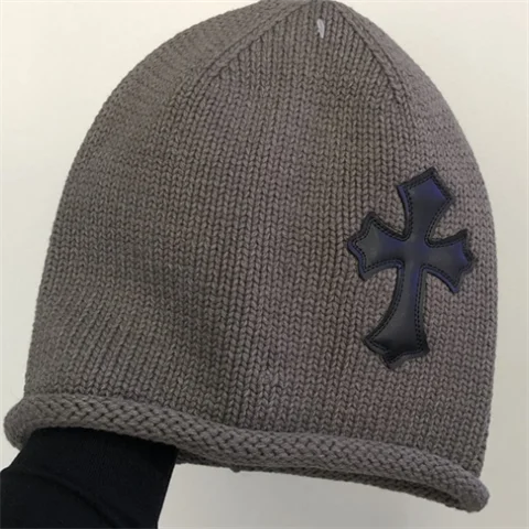 CHROME HEARTS Leather cross iron nail oversized woolen hat children fashion network red tide brand loose pile hat lean knit hat