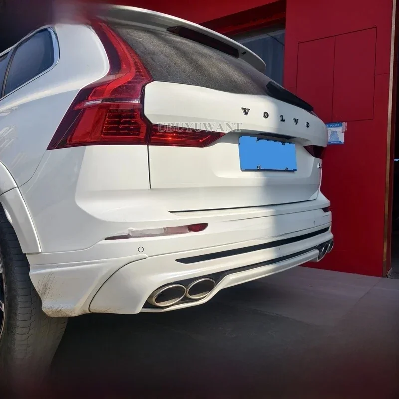 Voor Volvo XC60 ABS ACHTER BUMPER KOFFERBAK LIP SPOILER DIFFUSER Met Uitlaattips 2018-2025 ONGEVERFD/GLANZEND ZWART/WIT/CARBON KLEUR - afbeelding 2