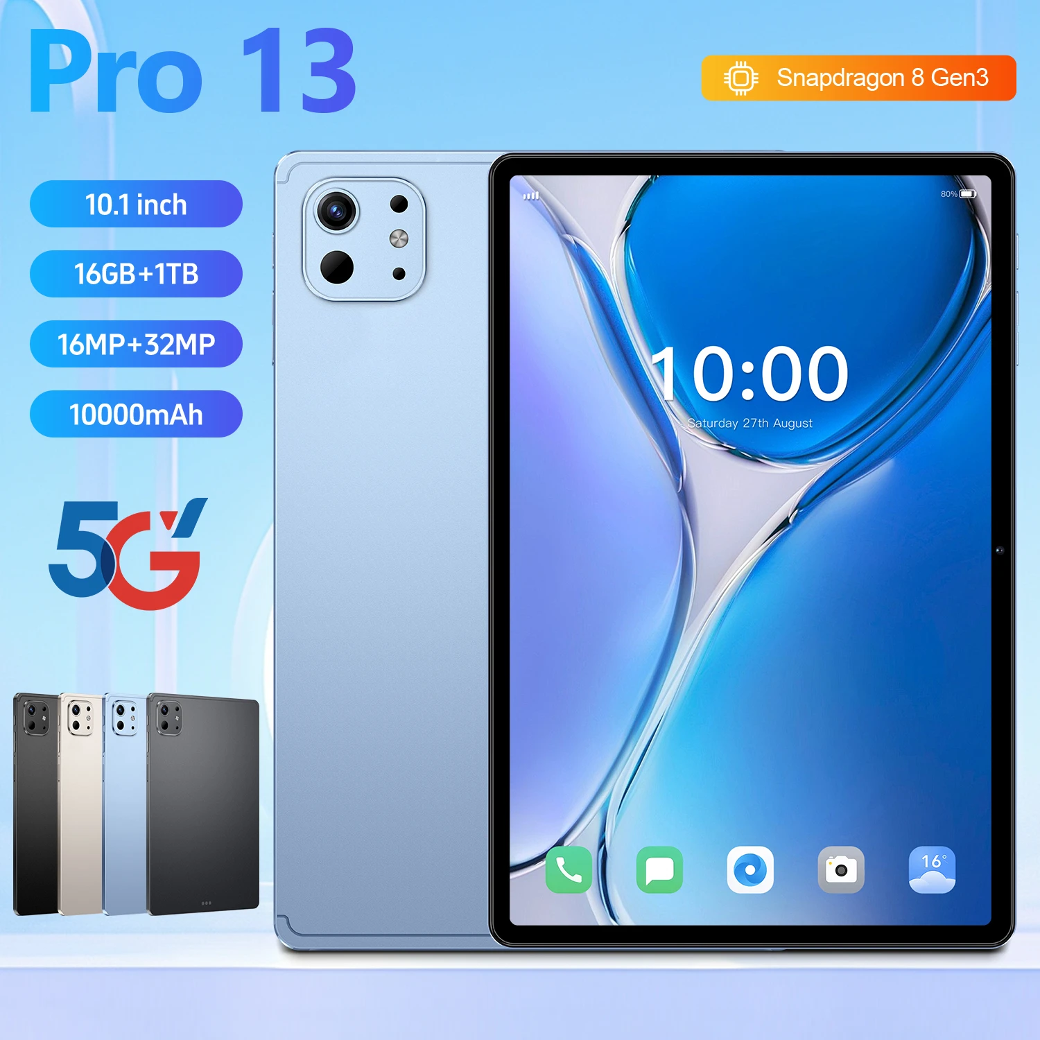 

2025 NEW Pad Pro 13 10.1 inch Android 15 16GB+1TB Dual Card Tablet 10000mAh MSnapdragon 8 Gen3 Core WIFI+GPS Tablet