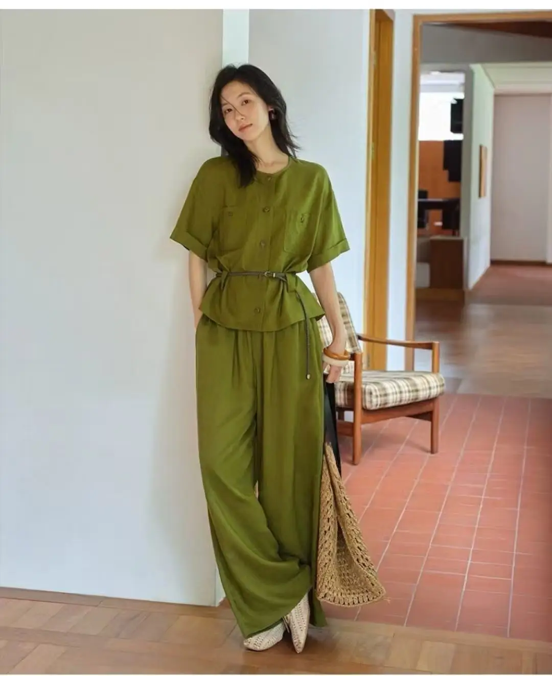 

Весенне-летний женский повседневный молодежный льняной комплект из двух предметов