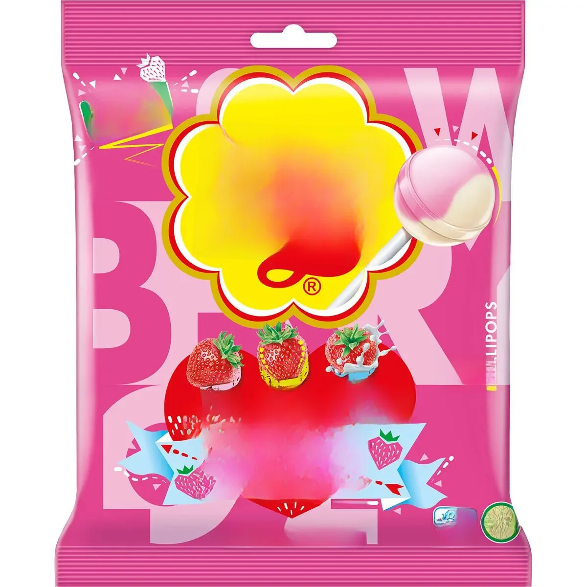 Chupa chups morango love-box com 12 sacos de 120gr-mistura de deliciosos doces de morango, morango